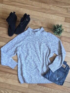 Vintage L.L. Bean Marled Light Gray Mock Neck Sweater